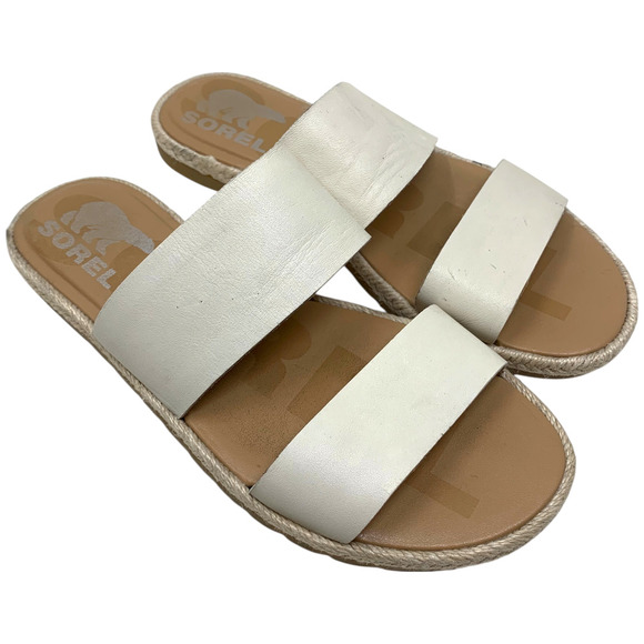 Sorel Ella II Ivory Leather Two Banded Slide Sandals Flats Women's Sz 6.5 - Picture 2 of 7
